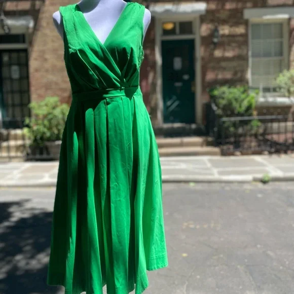 green emerald velvet dress Maeve - Anthropologie Strapless Oliver Green Pleated MIDI Dress - Buttoned  Under Breast- Could Separate and Make a 2 Piece Set main image 0